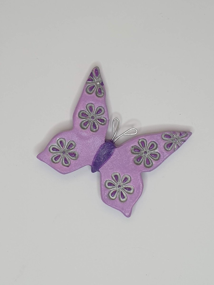  Purple butterfly fridge magnet made from clay, gift for a butterfly lover 
