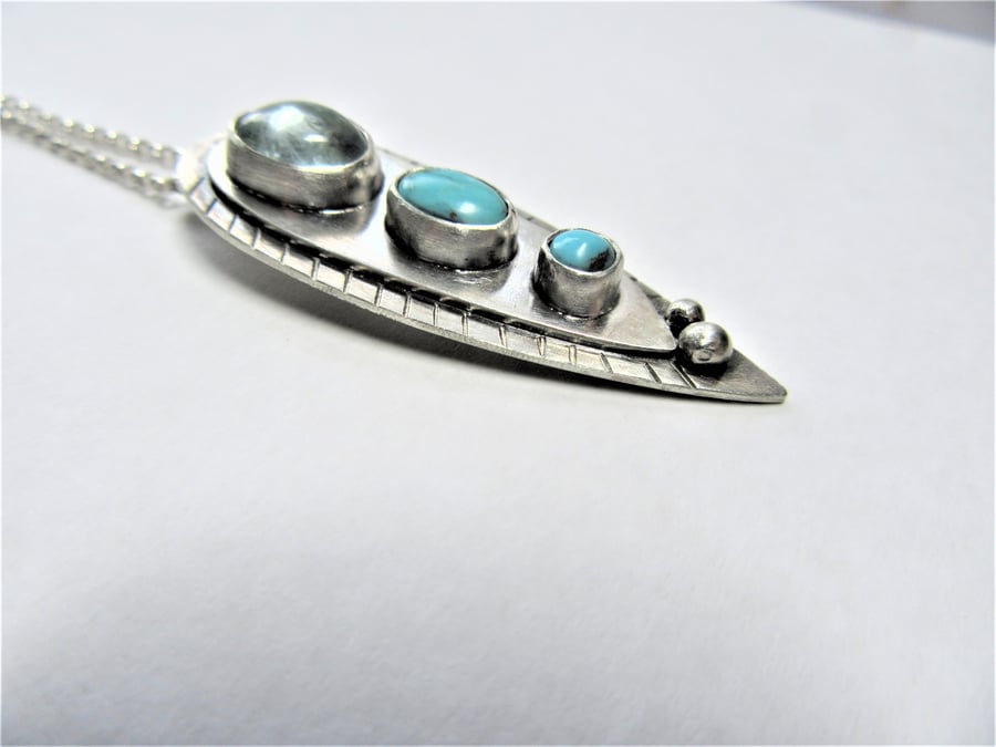 Turquoise and aquamarine pendant - recycled sterling silver