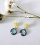 Jade Stone and Floral Art Drop Earrings, Handmade from Original Painting