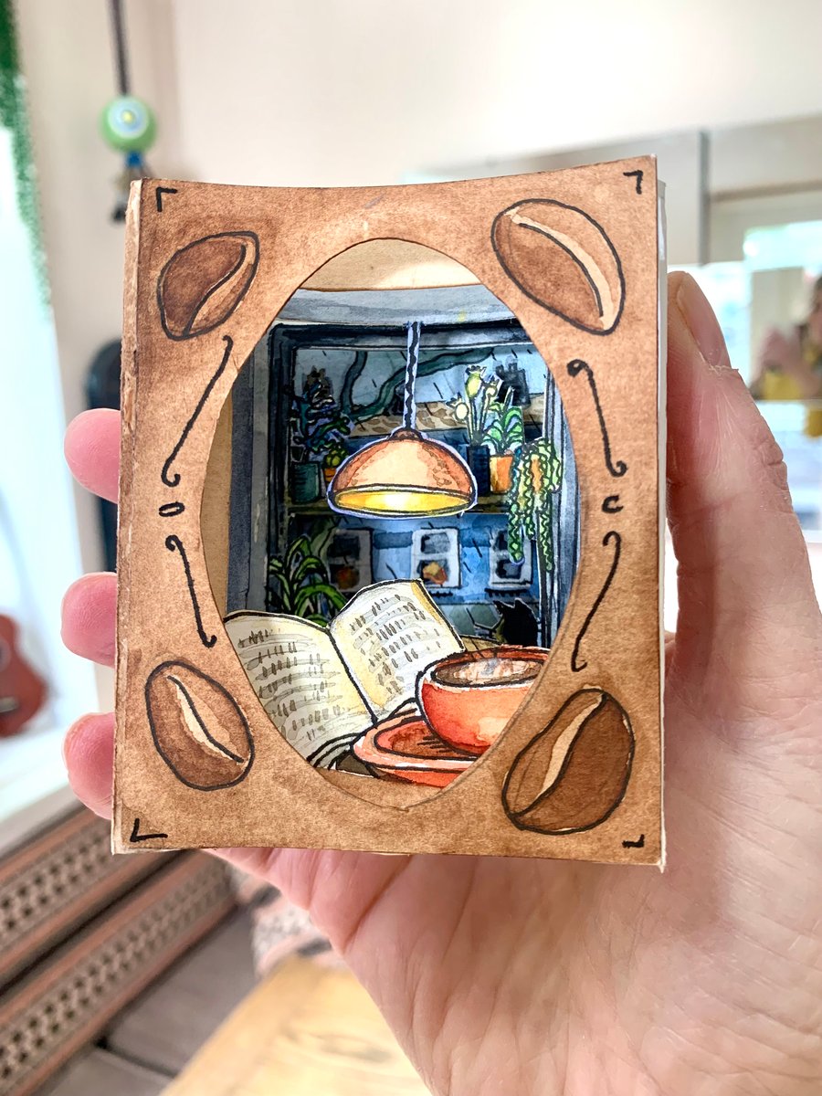 Cosy Coffee Shop ‘Happy Place’ Tunnel Book - handmade pop up illustration