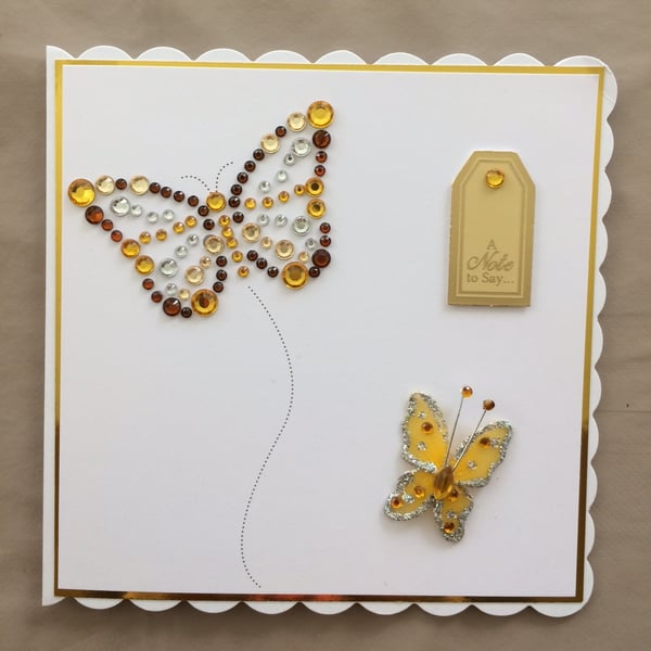 A Note To Say Card Butterfly Butterflies Gems 3D Luxury Handmade Card