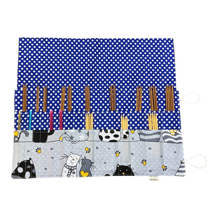 Double pointed case with cats, DPN Case, knitting needle case, crochet hook case