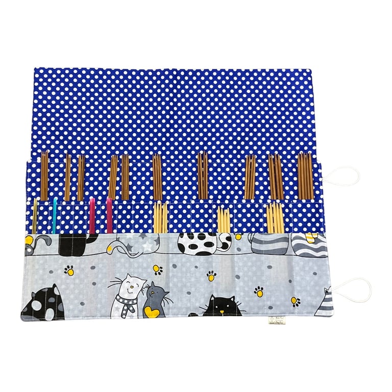 Double pointed case with cats, DPN Case, knitting needle case, crochet hook case