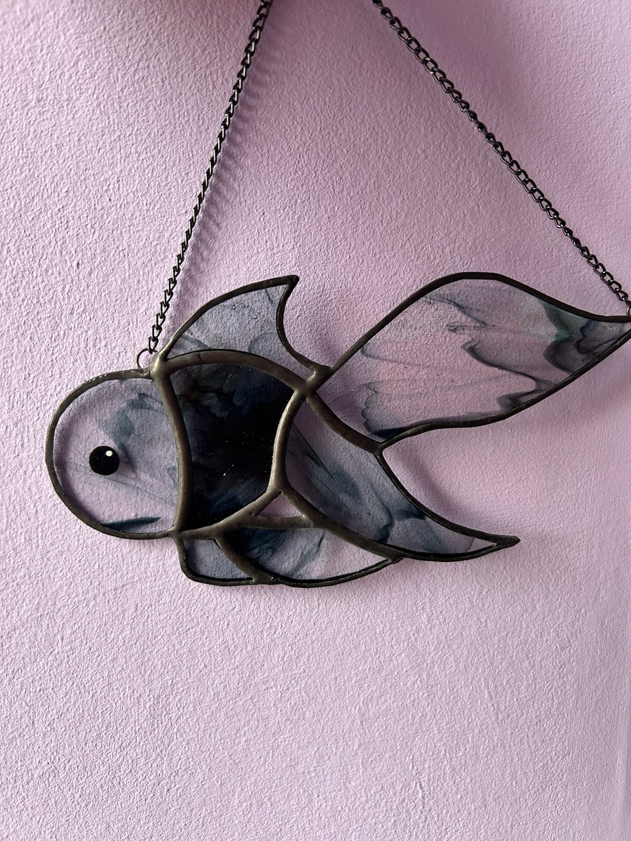 Greyscale Fish Stained Glass Sun Catcher 