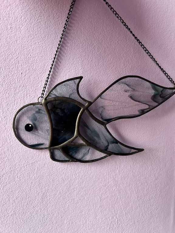 Greyscale Fish Stained Glass Sun Catcher 