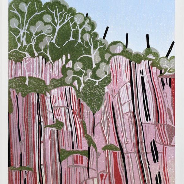 Ceannabienne - original lino print of stunning cliff face