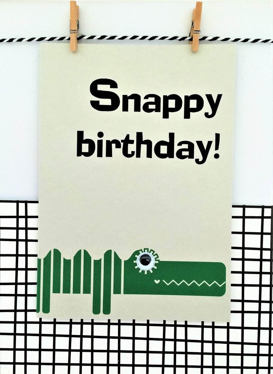 Crocodile Birthday Card - Snappy Birthday - Happy Birthday - Googly Eyes - Kids 