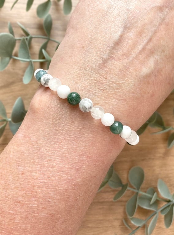 White Jade, Agate & Selenite Gemstone Bracelet