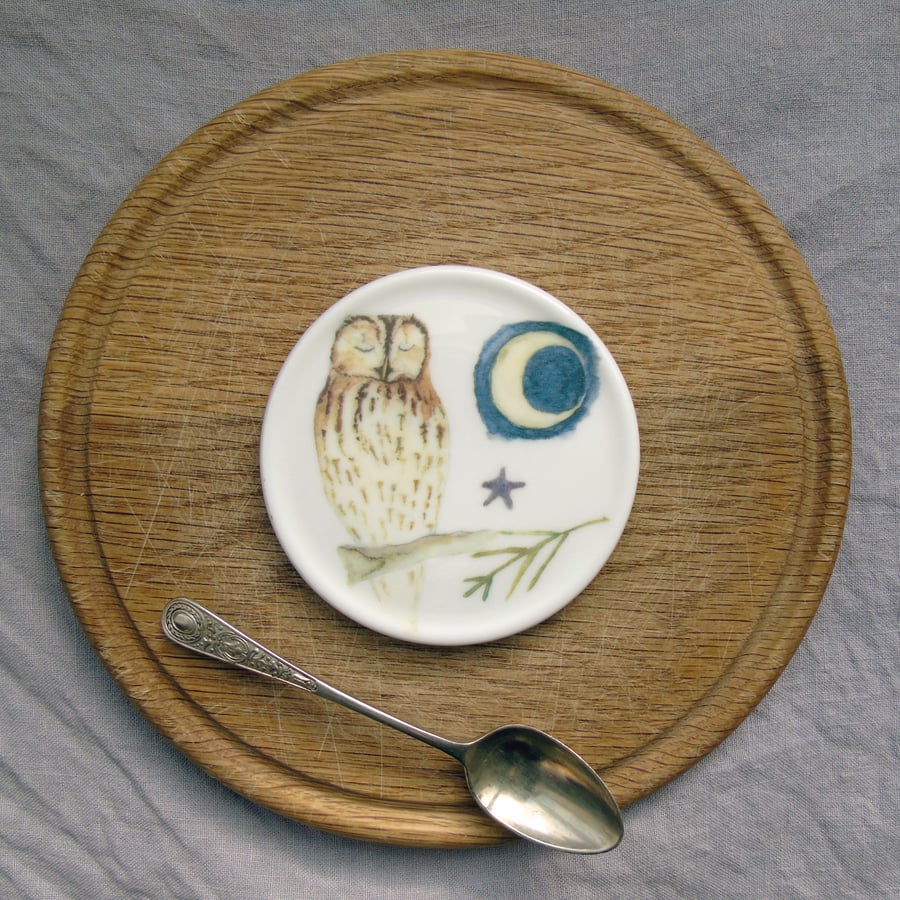 Perfectly Imperfect Fine Bone China Tawny Owl and Moon Coaster