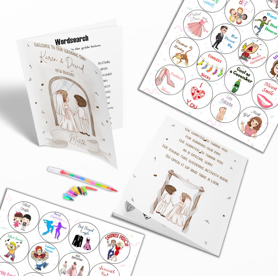 Wedding Activity Pack Book Favour for Kids Children Personalised A5 Size WEB214