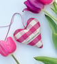 CERISE PINK CHECKED FABRIC HEART DECORATION - Image 4