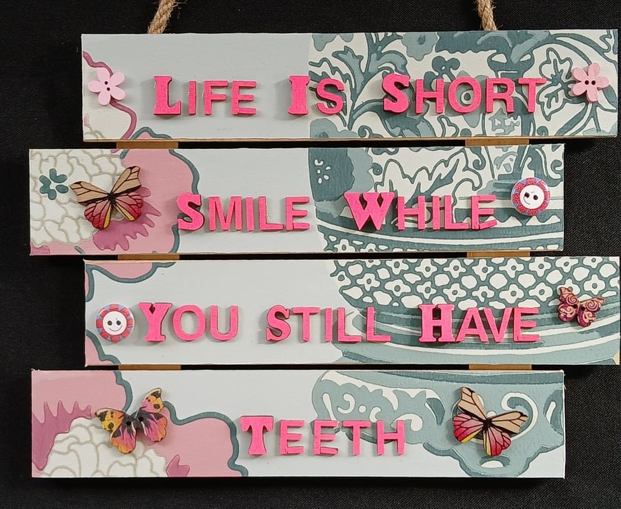 Hand decorated hanging wooden sign 