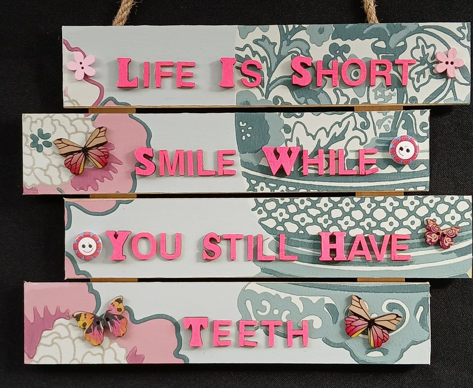 Hand decorated hanging wooden sign 