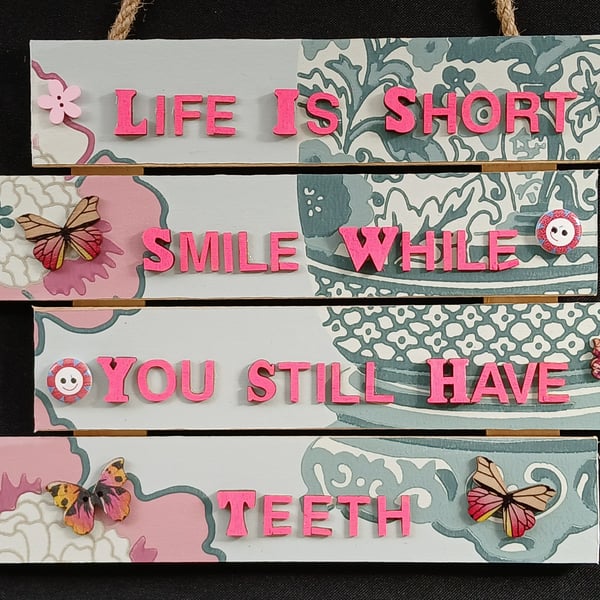 Hand decorated hanging wooden sign 