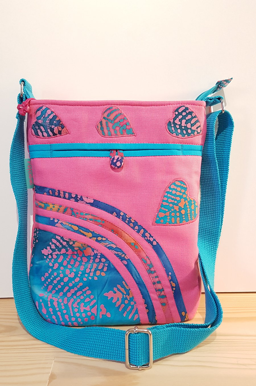 Shoulder bag,Blue-pink batik leafs 