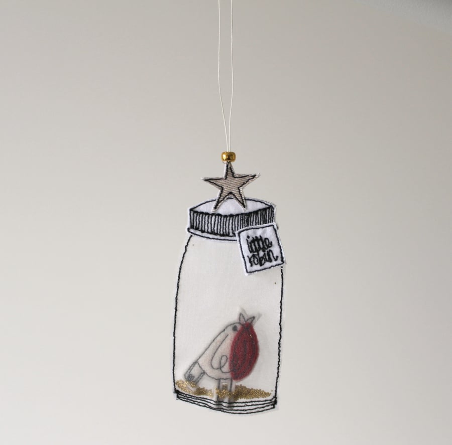 A Robin and a Fabric Jar - Hanging Decoration