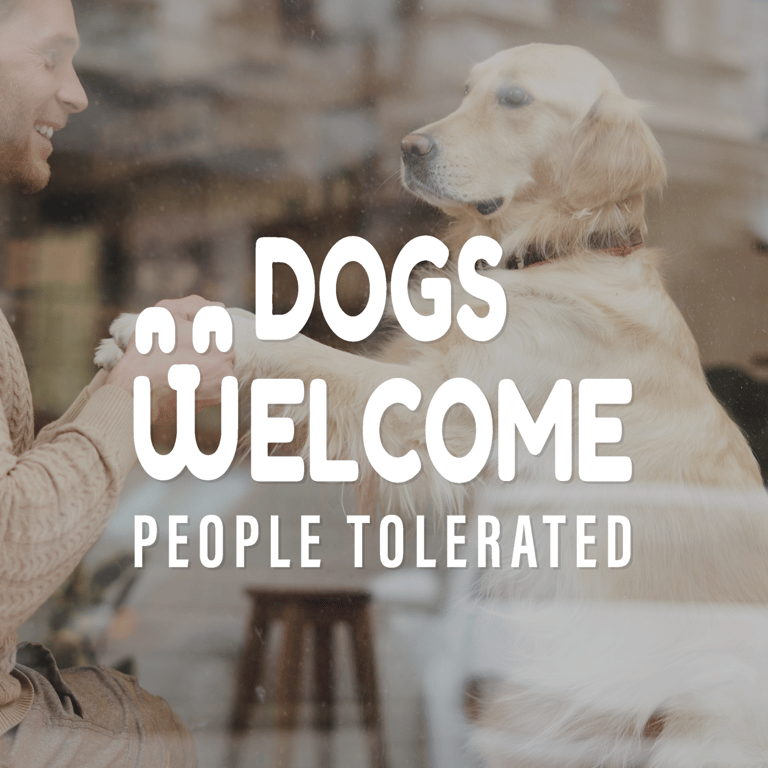 Dogs Welcome - Face Icon: Pet-Friendly Business Decal, Pub Window Sign