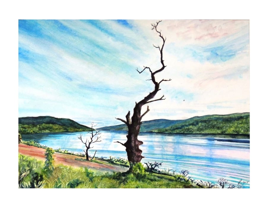 Scotland Landscape Watercolour Painting Loch Tay Countryside Rural Scene