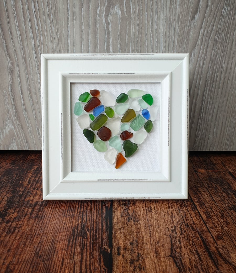 Colourful seaglass mosaic heart