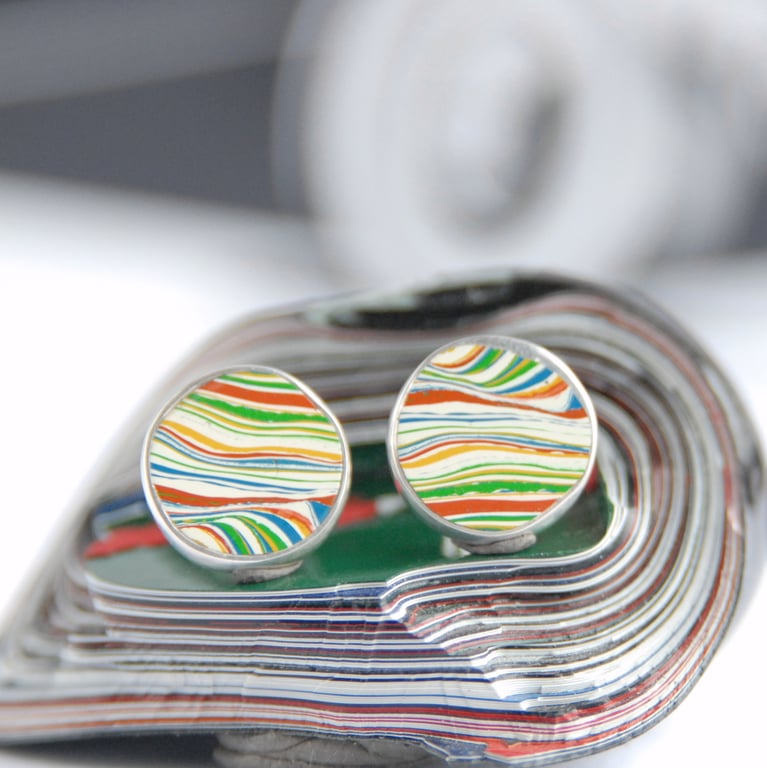 Boat fordite stud earrings