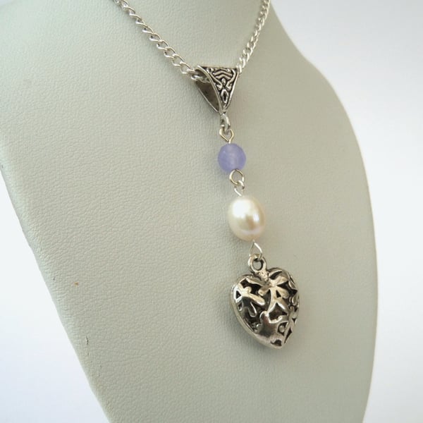 Pearl Heart Duo Charm Necklace