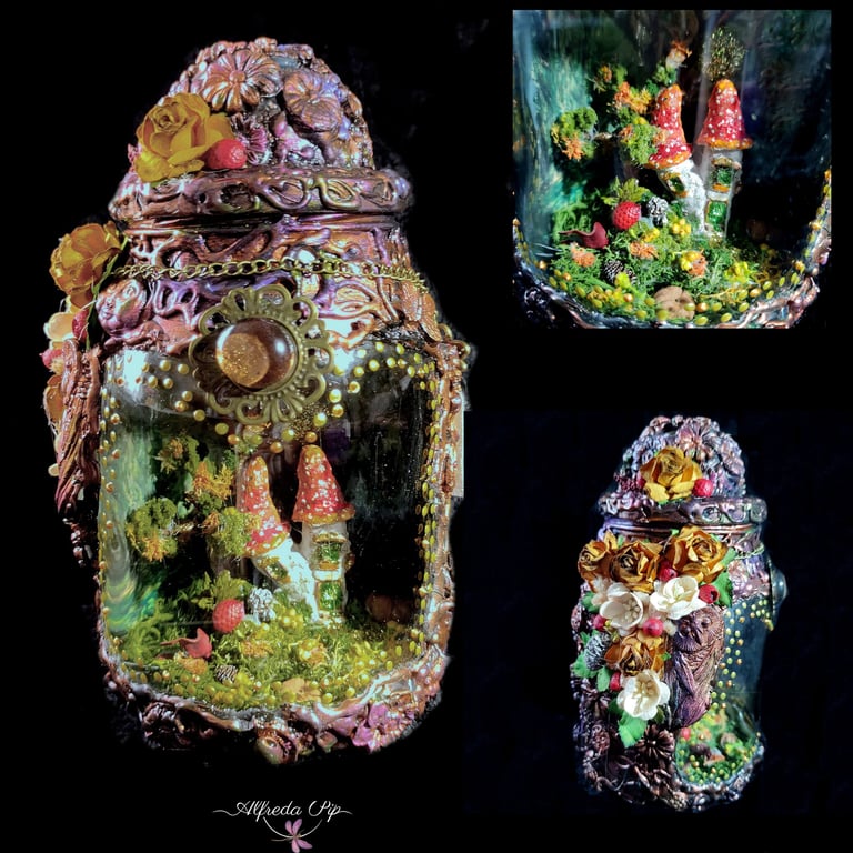 Autumn at Fairy Cottage Woodland Floor in a jar OOAK Handcrafted