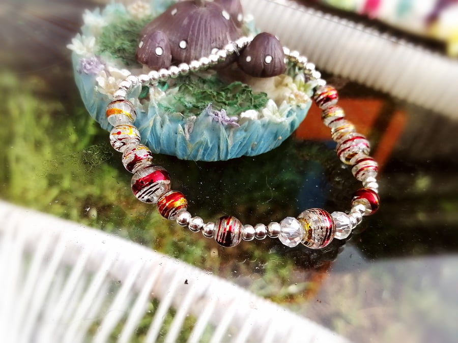 Red crackle glass stones anklet