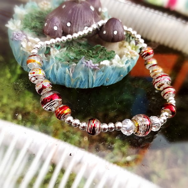 Red crackle glass stones anklet