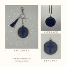 Handmade Resin Round Ankh Pendant, Keyring, Bag Charm - Purple and Blue