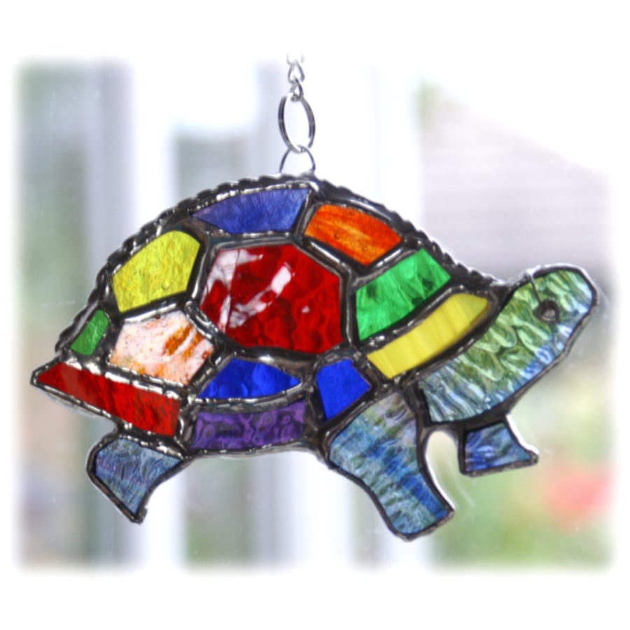 Turtle Suncatcher Stained Glass Handmade Rainbow