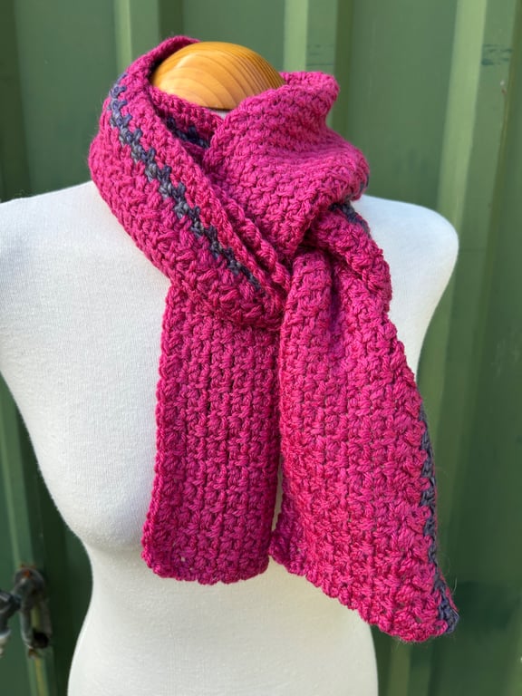 Handmade Fuchsia Pink Scarf with Purple Detail