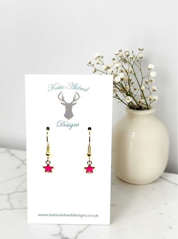 Charm Earrings - Mini Star - Fuchsia