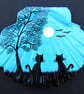 Cat Gift, Hand Painted Shell, Two Cats Tree Moon Painting, Silhouette Art Unique - Image 1