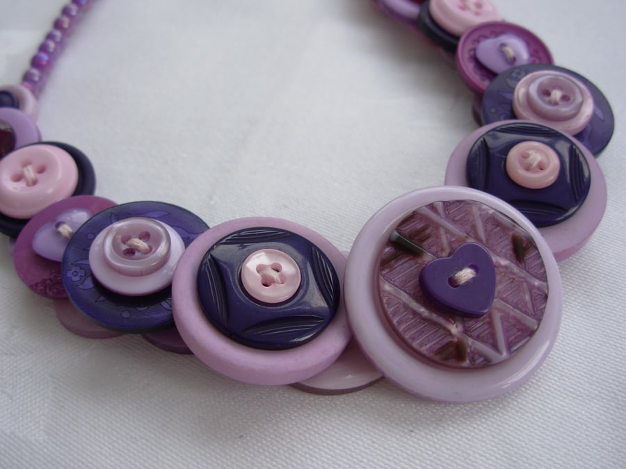 Button Necklace Lavender Pink and Purple