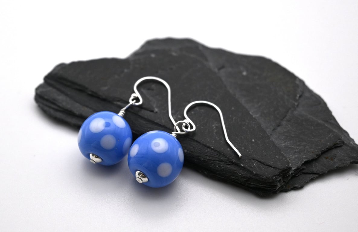 blue polka dot glass earrings