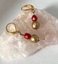 Fire Bead Gold and Red Drop Earrings 