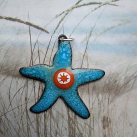Starfish pendant with millefiori centre in enamelled copper 242