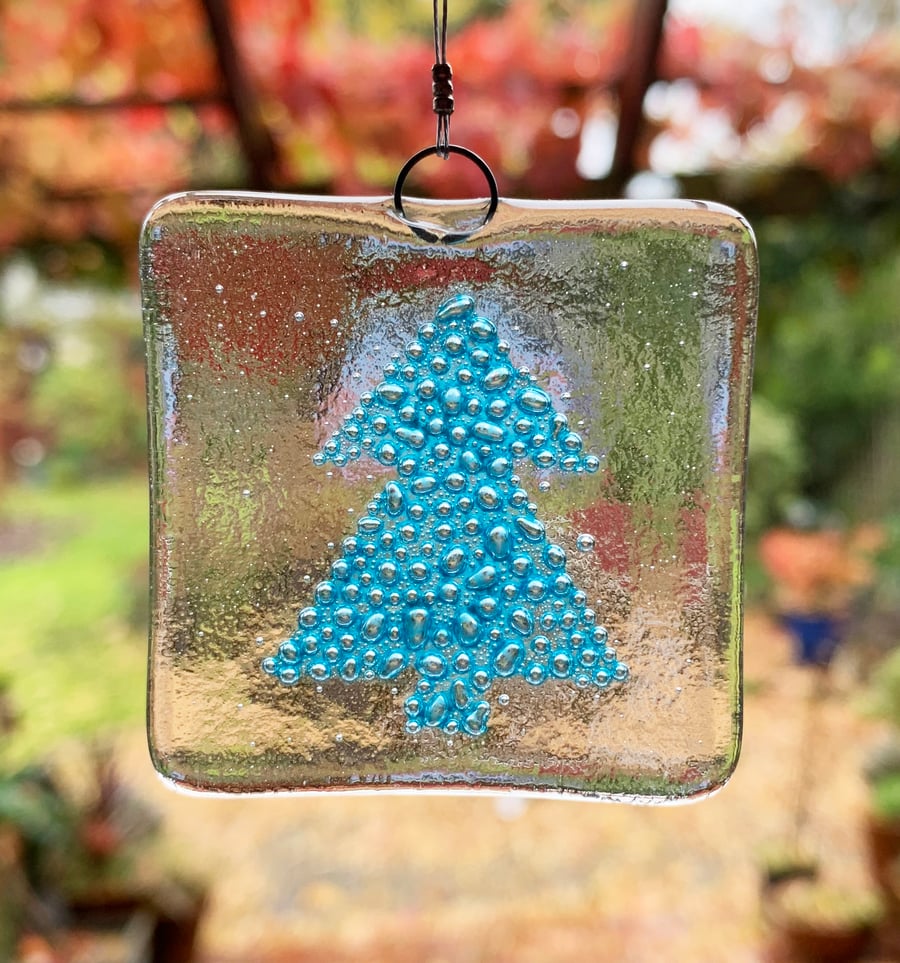 Fused Glass Bubbly Christmas Tree Hanging