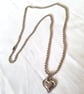 Upcycled Silver-coloured Metal Heart Charm Necklace w Ball Chain, 2000s Style