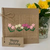 Handmade Birthday card. Delicate pink and cream flowers from wool felt.