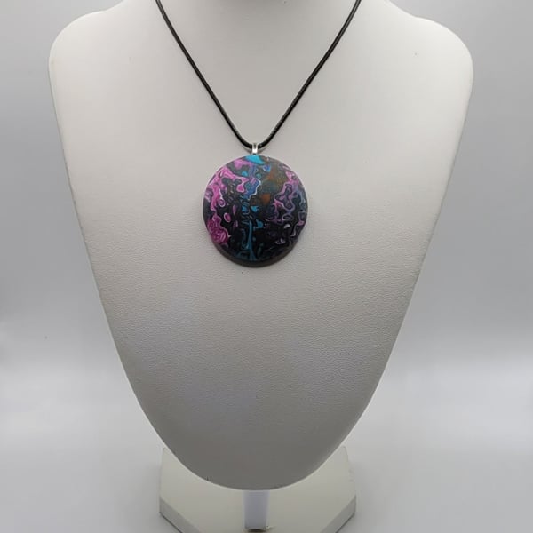 Polymer clay pendant necklace handmade jewellery 40 mm convex