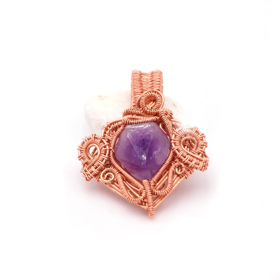 Amethyst copper wire wrapped pendant