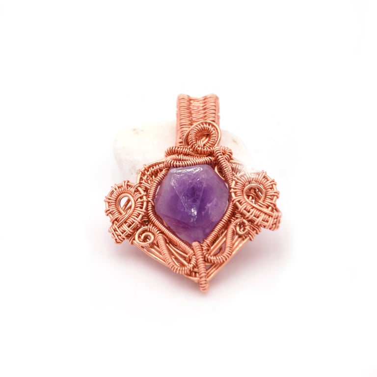 Amethyst copper wire wrapped pendant