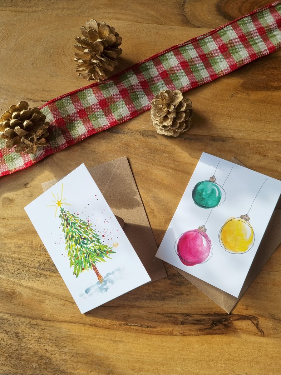 Christmas Cards - Tree and Baubles - Blank