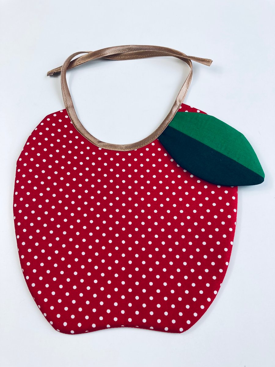 HANDMADE 3 LAYERS APPLE RED POLKA DOT BABY BIB