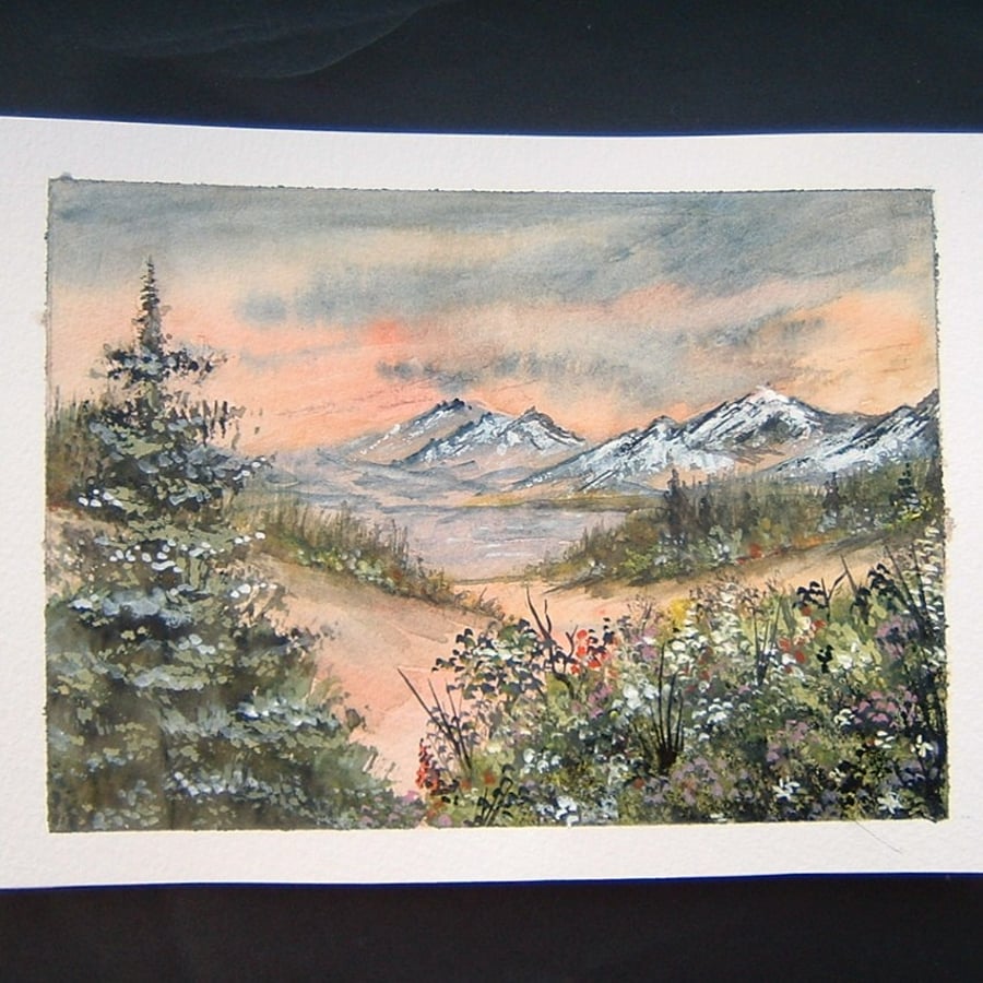 winter snow art painting 7x5" landscape watercolour ref 408