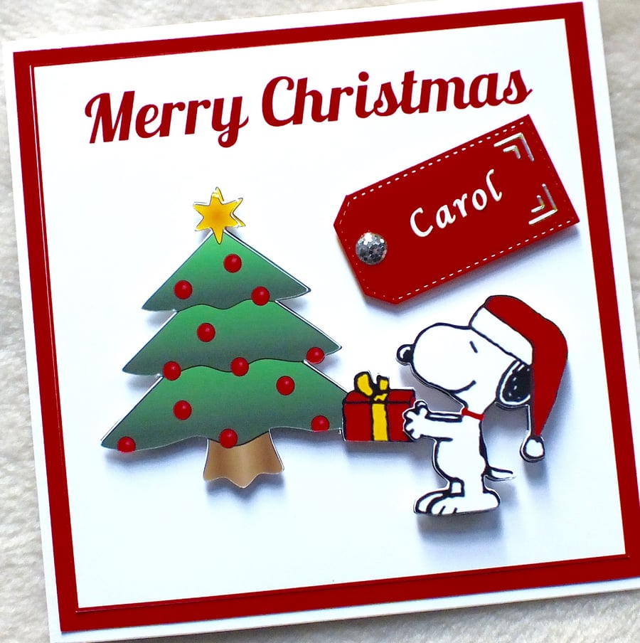 Handmade Personalised Snoopy Christmas Present Card