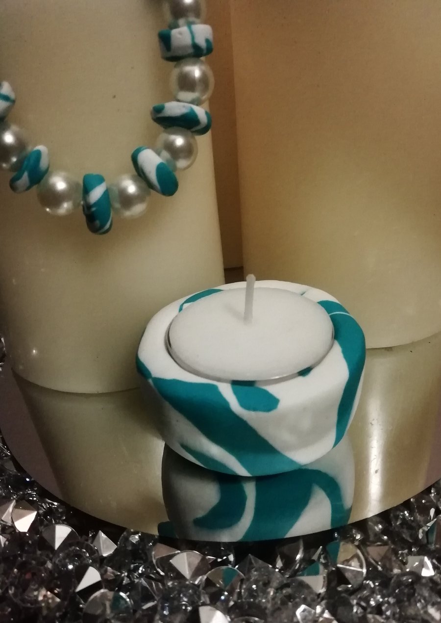 Turquoise Fimo Candle and bracelet