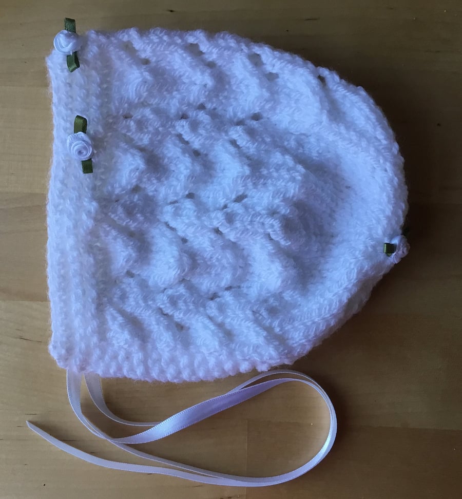 Hand Knitted Baby Bonnet, Newborn Gift