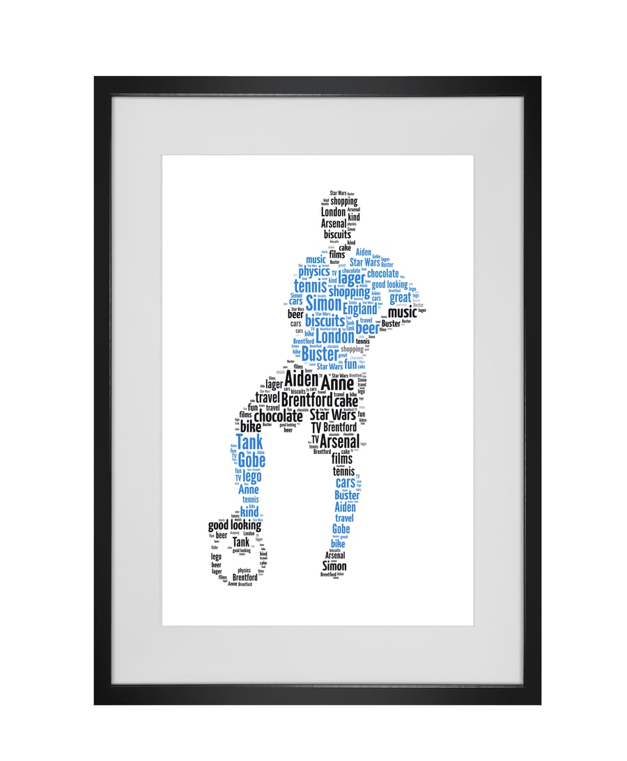Personalised Football Footballer Blue Design Word Art Gifts 